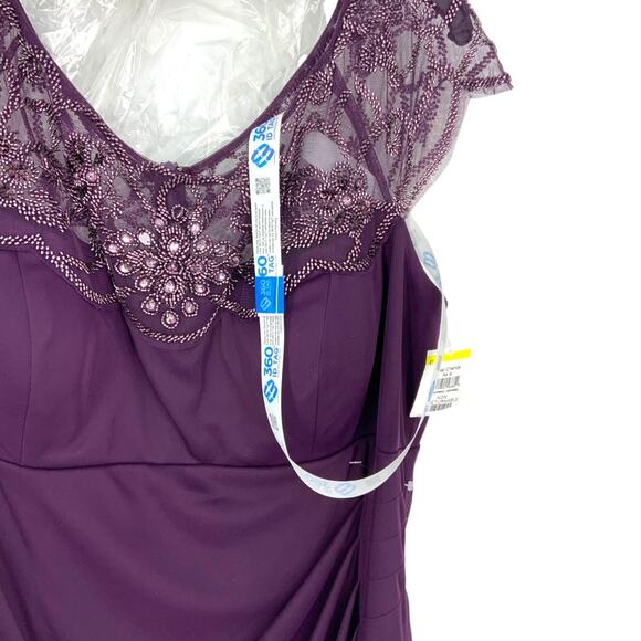 XSCAPE Sheer Matte Jersey Side Ruffle Beaded Dress Purple Size 18W $249 MSRP - Picture 14 of 14